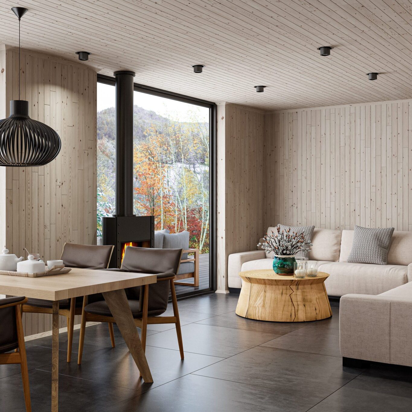 Cozy interior with dining area